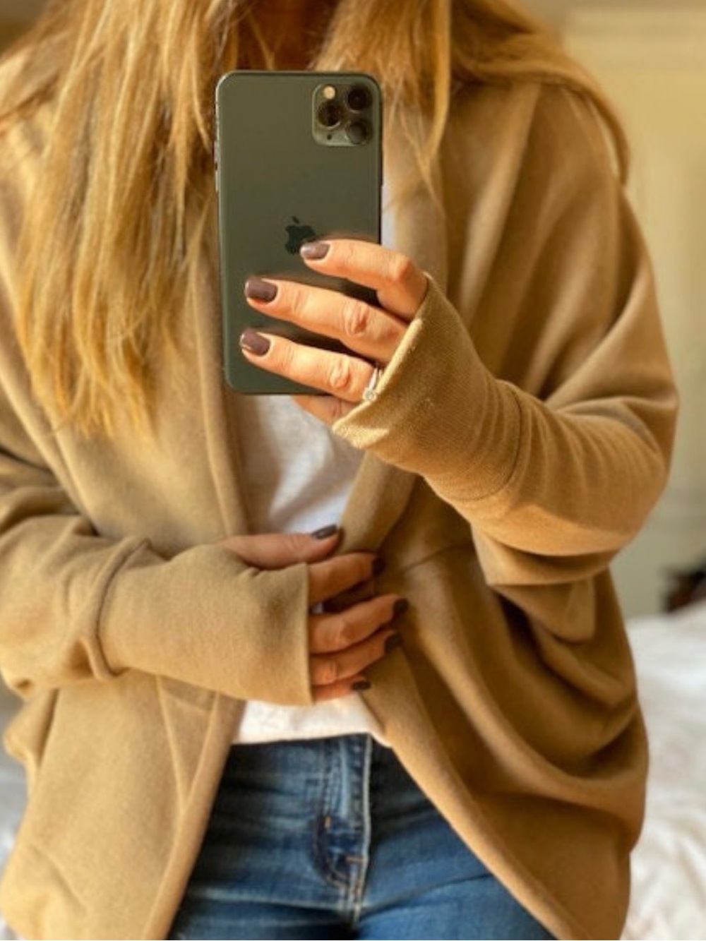 Women’s Open-Front Sweater Cardigan in Camel